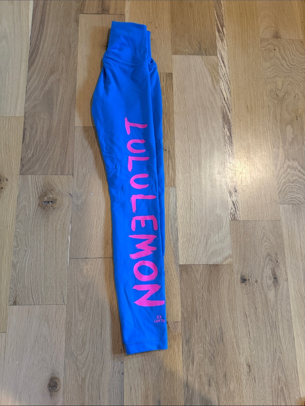 lululemon athletica Bright Blue Leggings with Pink Logo